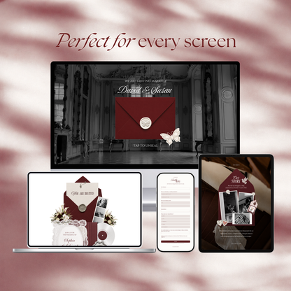Burgundy & Ivory Wedding Website Template with RSVP | Old Money Digital Wedding Invitation | Instant Download