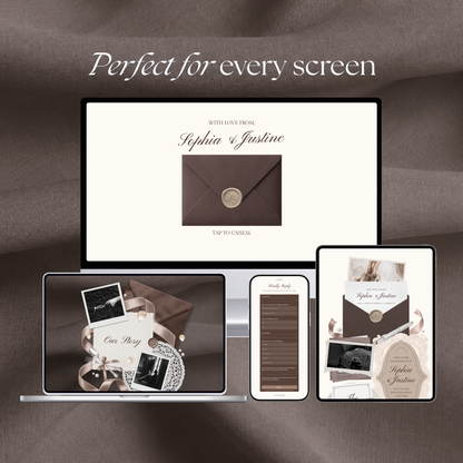 Espresso Brown Ivory Floral Wedding Website Template with RSVP, Music and Countdown Timer: Digital Wedding Template (Digital Download)