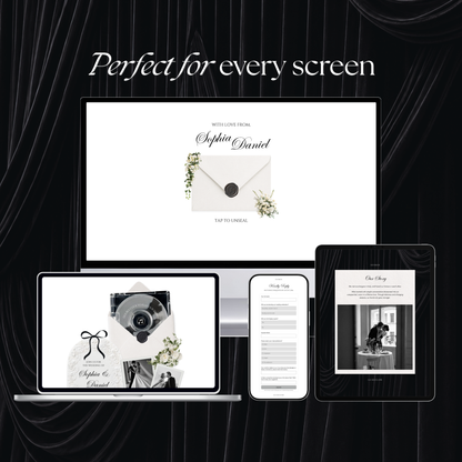White Black Floral Wedding Website Template with RSVP, Music and Countdown Timer: Digital Wedding Template (Digital Download)