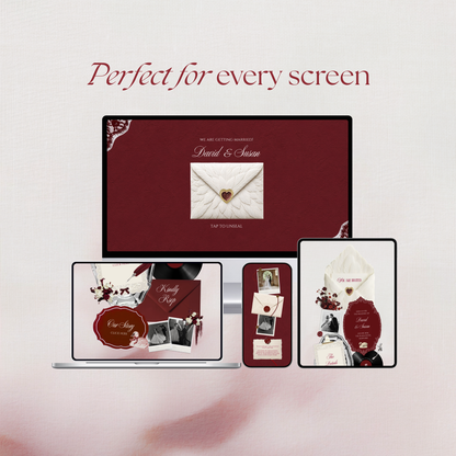 Ivory Burgundy Floral Wedding Website Template with RSVP, Music and Countdown Timer: Editable Canva Website (Digital Download)