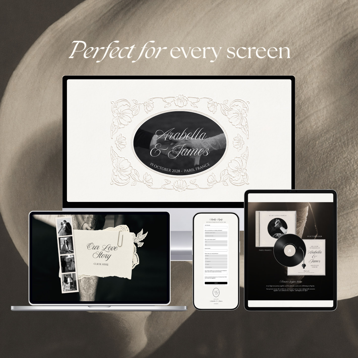 Ivory Minimal Wedding Website Template with RSVP, Music and Countdown Timer: Digital Wedding Template (Digital Download)