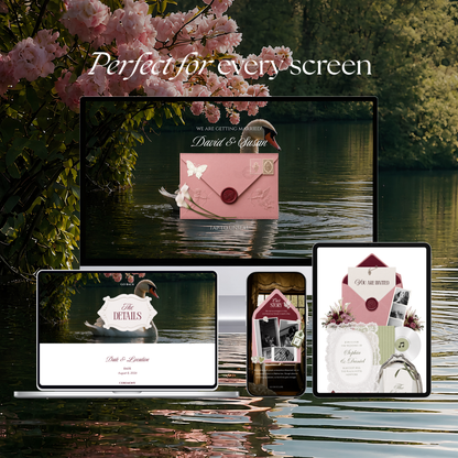 Pink, Burgundy & Green Floral Wedding Website Template with RSVP, Music and Countdown | Editable Digital Canva Design (Digital Download)