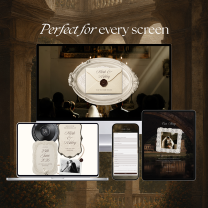 Old Money Wedding Website Template | Brown & Ivory Digital Wedding Invitation with RSVP, Music and Countdown Timer | Instant Download