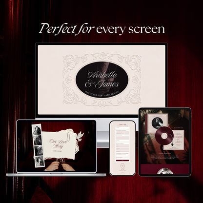 Burgundy & Ivory Wedding Website Template with RSVP, Music and Countdown Timer: Digital Wedding Template (Digital Download)