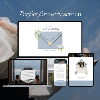 Dusty Blue Floral Wedding Website Template | Digital Wedding Invitation with RSVP, Music and Countdown Timer | Instant Download