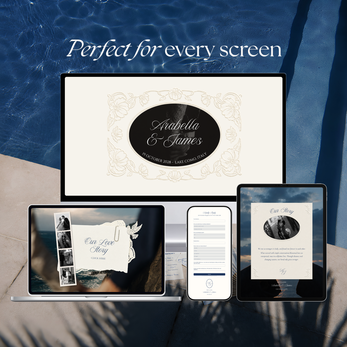 Navy & Dusty Blue Wedding Website Template with RSVP, Music and Countdown Timer: Website Wedding Template (Instant Download)