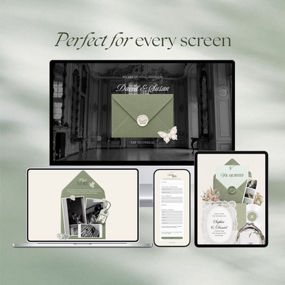 Sage Green Ivory Floral Wedding Website Template with RSVP, Music and Countdown Timer: Canva Editable Template (Digital Download)