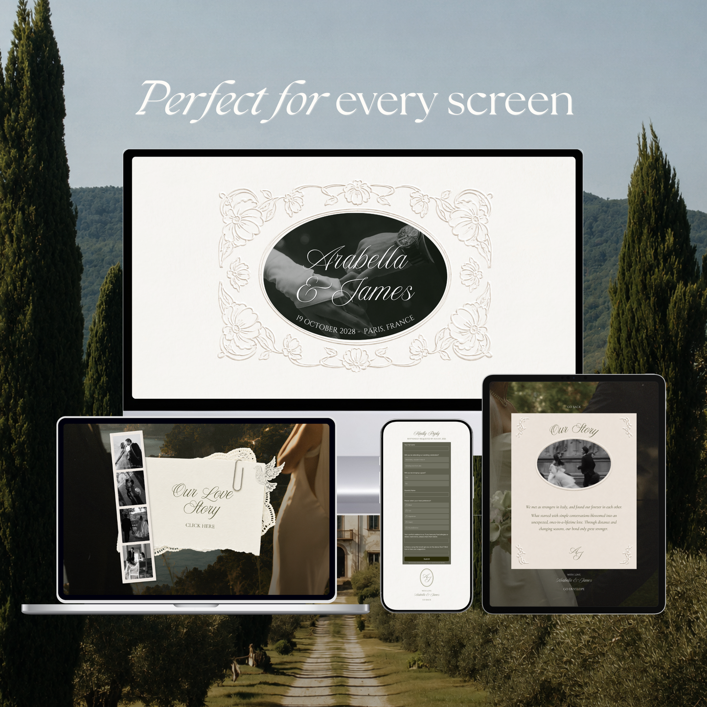 Olive Green Minimal Wedding Website Template with RSVP, Music and Countdown Timer: Digital Wedding Template (Digital Download)