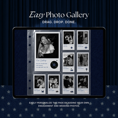 Navy Blue Photo Booth Wedding Website Template | Modern Wedding Invitation with RSVP, Music and Countdown Timer | Instant Download