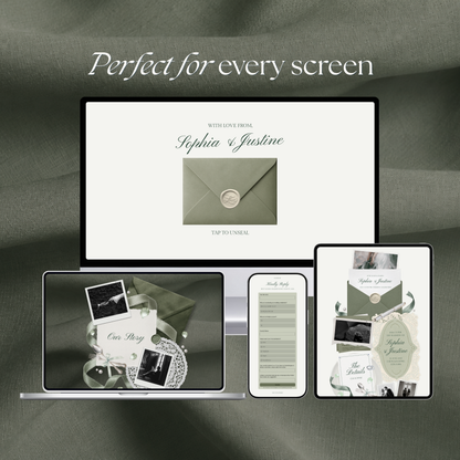 White & Sage Green Classic Wedding Website Template with RSVP, Music and Countdown Timer: Editable Canva Website (Digital Download)