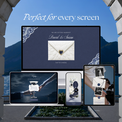 Navy & Dusty Blue Wedding Website Template with RSVP, Music and Countdown : Floral Classic Envelope Digital Invitation (Digital Download)