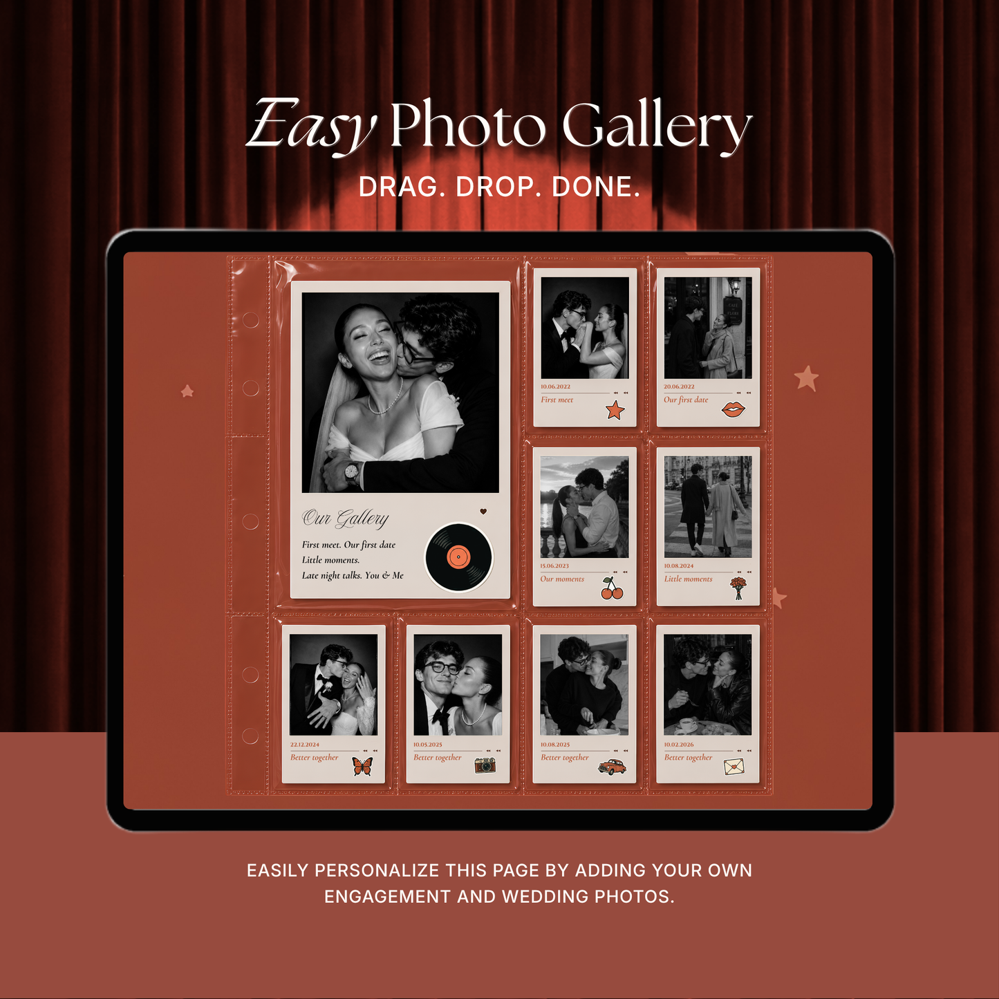 Burnt Orange Photo Booth Wedding Website | Modern Wedding Invitation with RSVP, Music and Countdown Timer | Instant Download