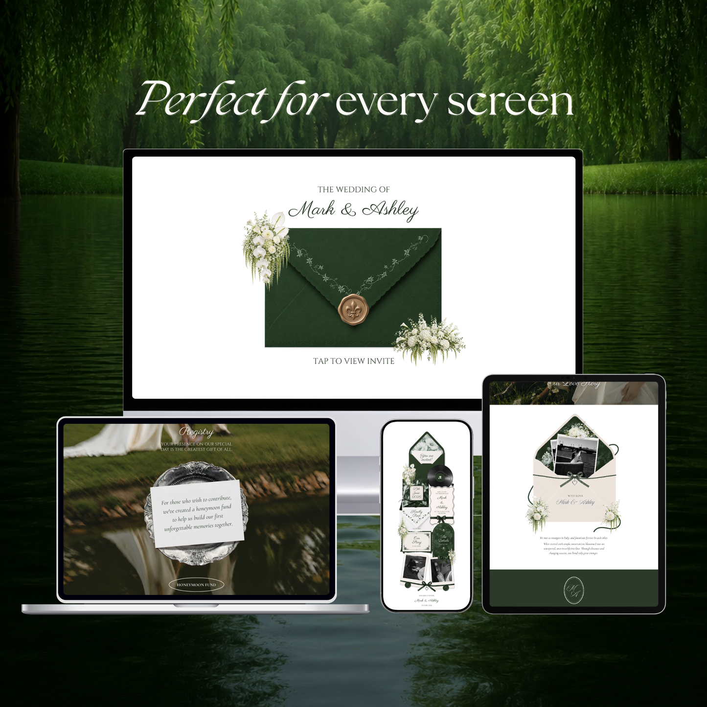 White & Green Wedding Website Template with RSVP, Music and Countdown Timer: Digital Wedding Template (Instant Download)
