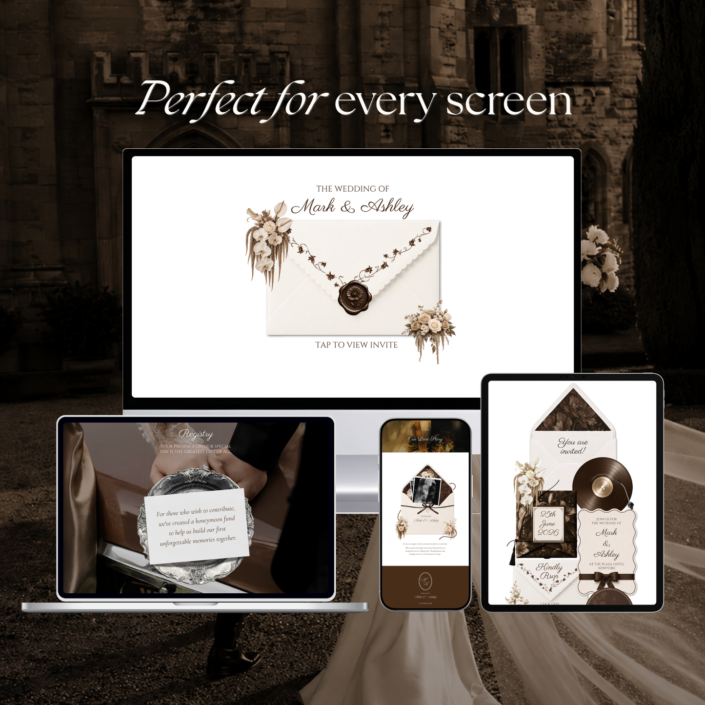 Brown & Ivory Wedding Website Template | Editable Invitation with RSVP, Music and Countdown Timer (Digital Download)
