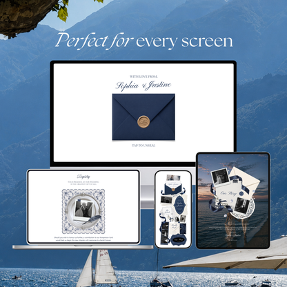 Navy & Dusty Blue Wedding Website Template with RSVP, Music and Countdown Timer: Digital Editable Canva Website (Digital Download)