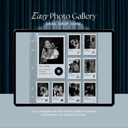 Dusty Blue Photo Booth Wedding Website Template | Modern Wedding Invitation with RSVP, Music and Countdown Timer | Instant Download