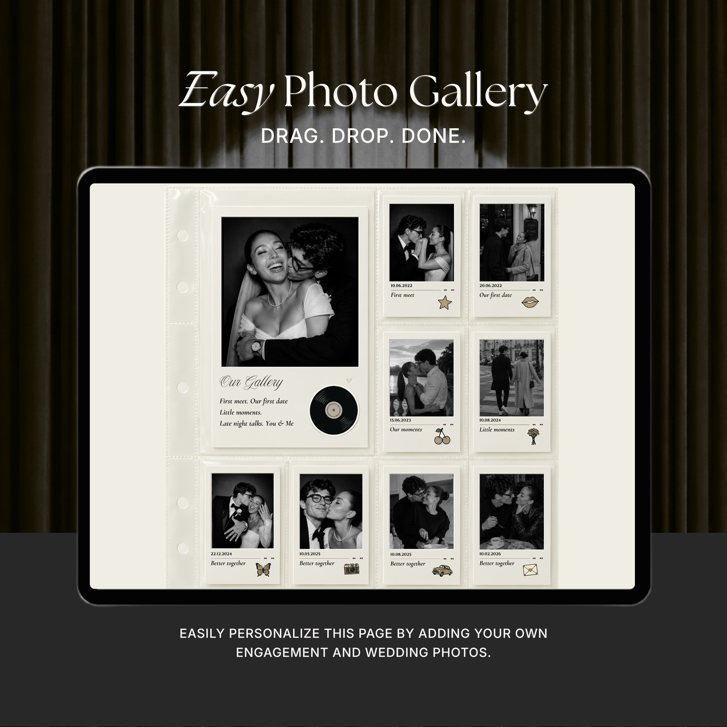 Ivory Photo Booth Wedding Website Template | Modern Wedding Invitation with RSVP, Music and Countdown Timer | Instant Download
