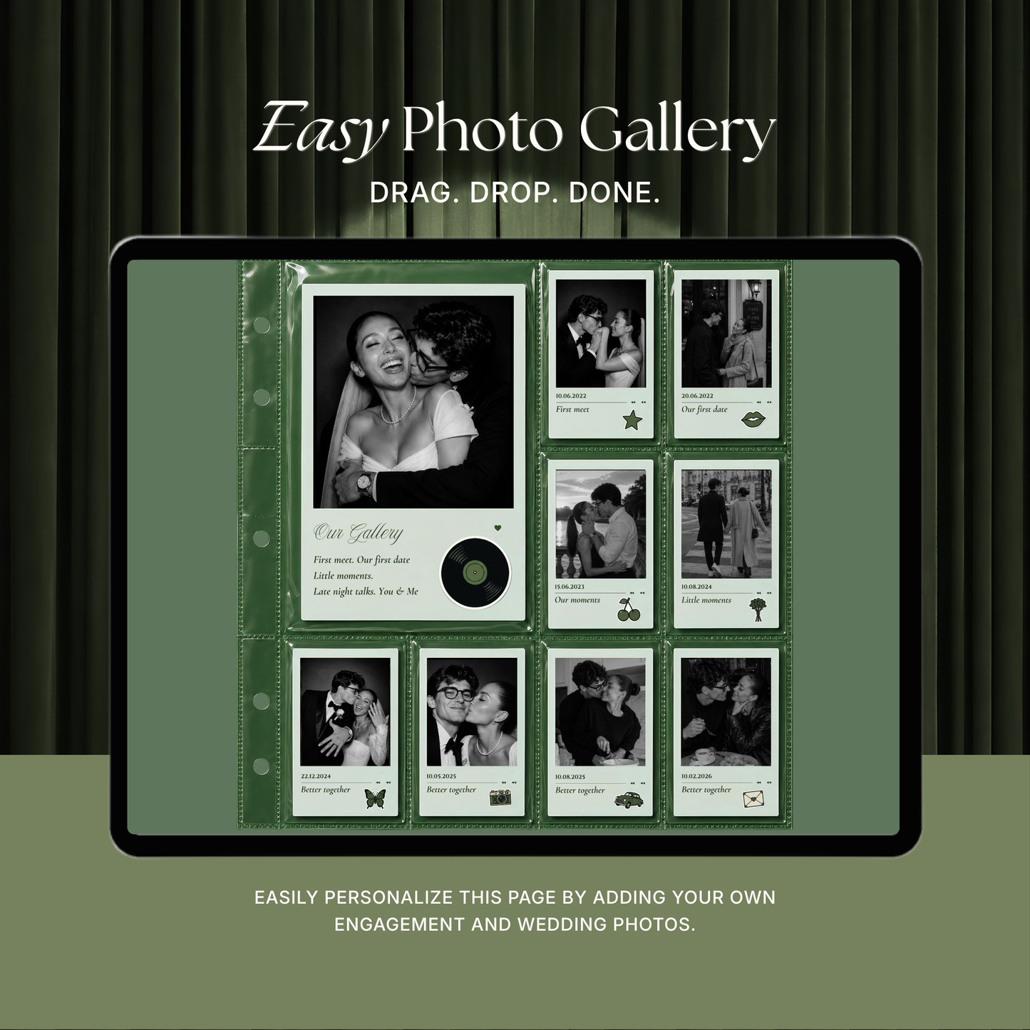 Sage Green Photo Booth Wedding Website Template | Modern Wedding Invitation with RSVP, Music and Countdown Timer | Instant Download