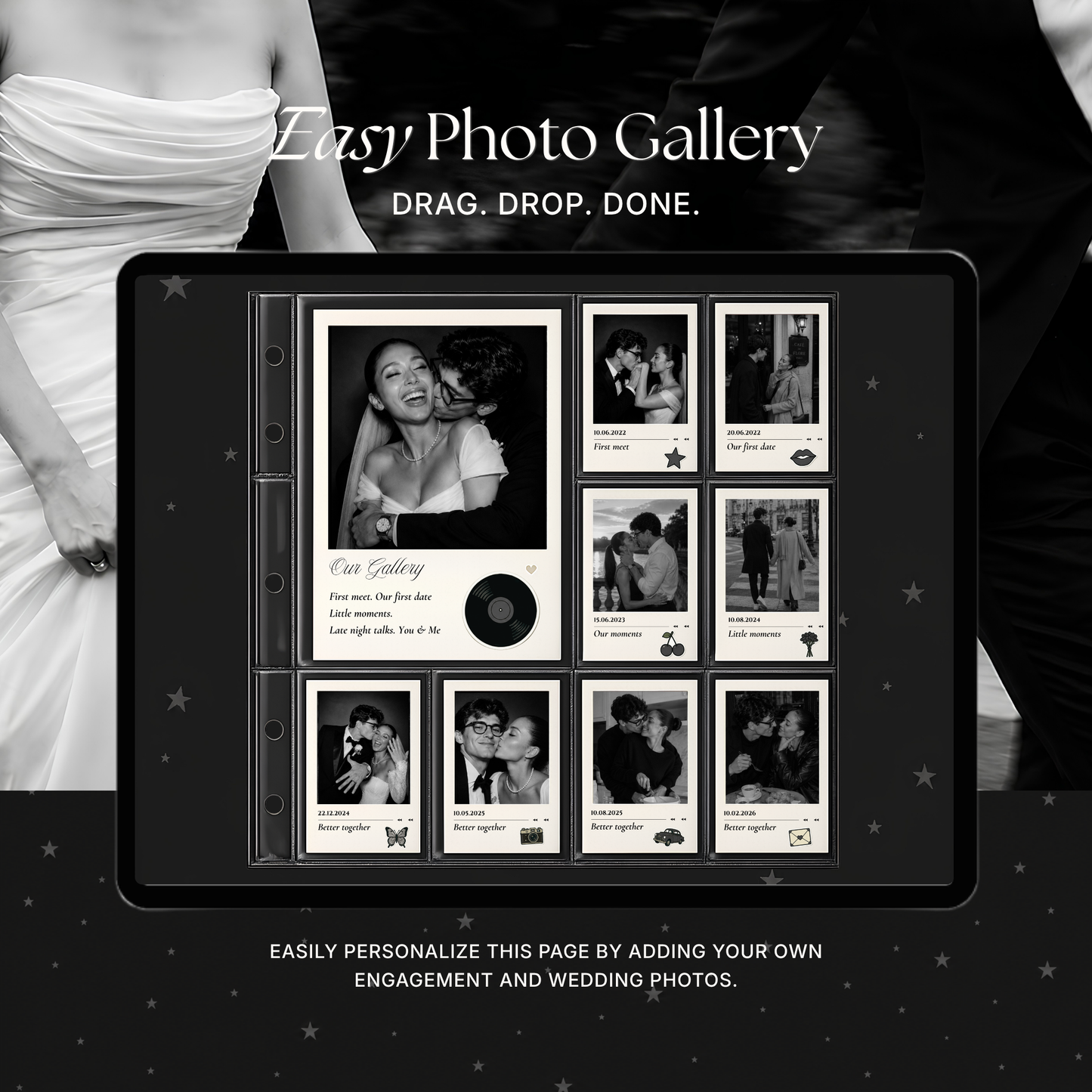 Black Photo Booth Wedding Website Template | Modern Wedding Invitation with RSVP, Music and Countdown Timer | Instant Download