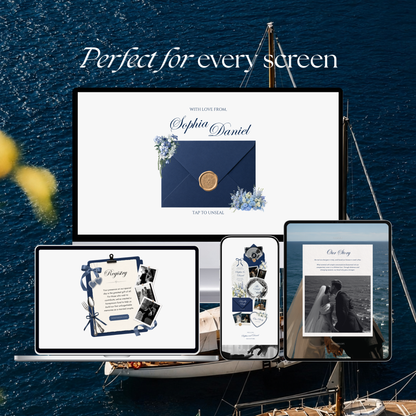 Navy & Dusty Blue Wedding Website Template | Editable Invitation with RSVP, Music and Countdown Timer (Digital Download)