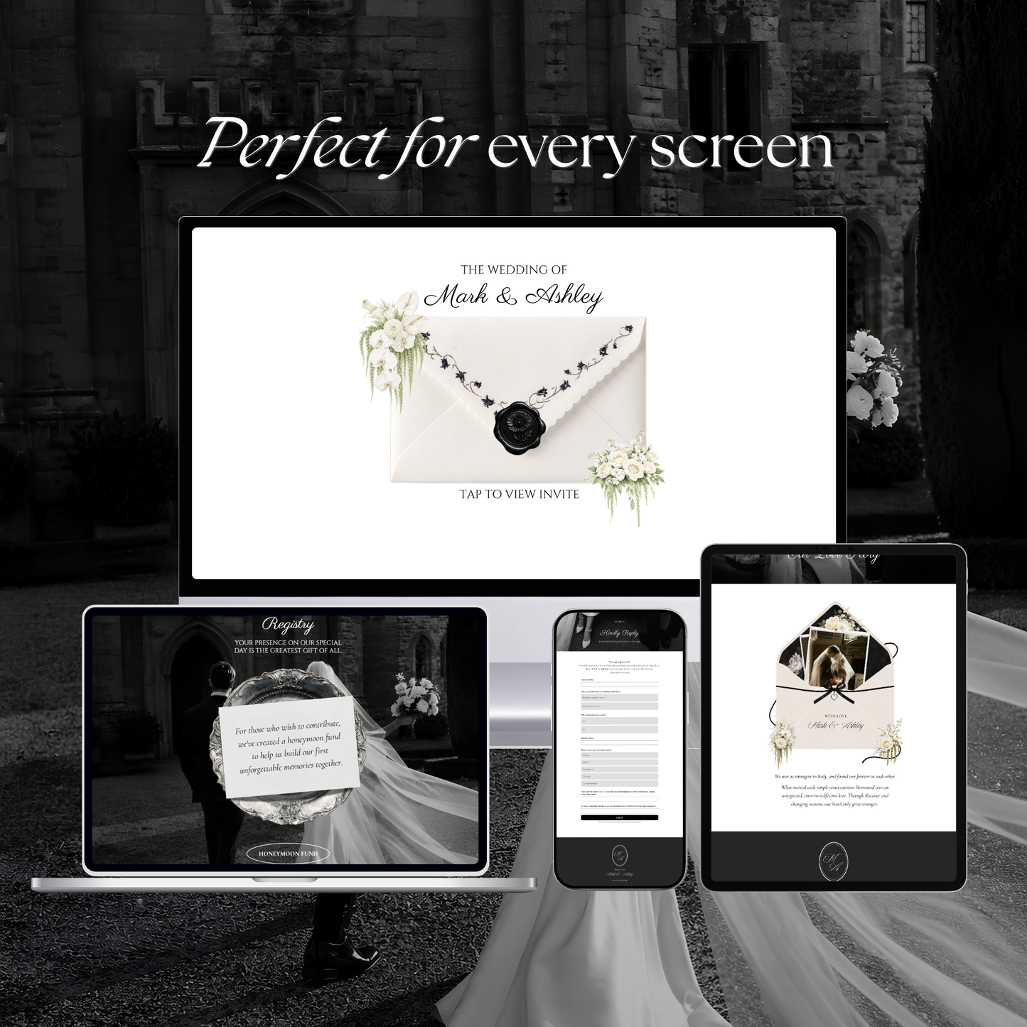 White & Black Floral Wedding Website Template | Editable Invitation with RSVP, Music and Countdown Timer (Digital Download)