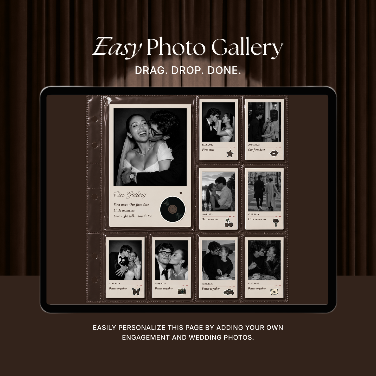 Brown Photo Booth Wedding Website Template | Modern Wedding Invitation with RSVP, Music and Countdown Timer | Instant Download