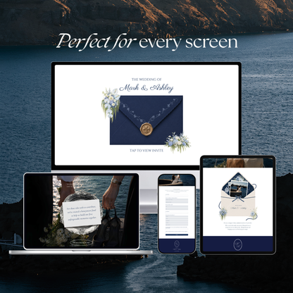 Navy & Dusty Blue Wedding Website Template with RSVP, Music and Countdown Timer | Digital Wedding Template (Digital Download)