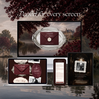 Old Money Burgundy Wedding Website Template with RSVP, Music and Countdown Timer: Digital Invitation (Digital Download)