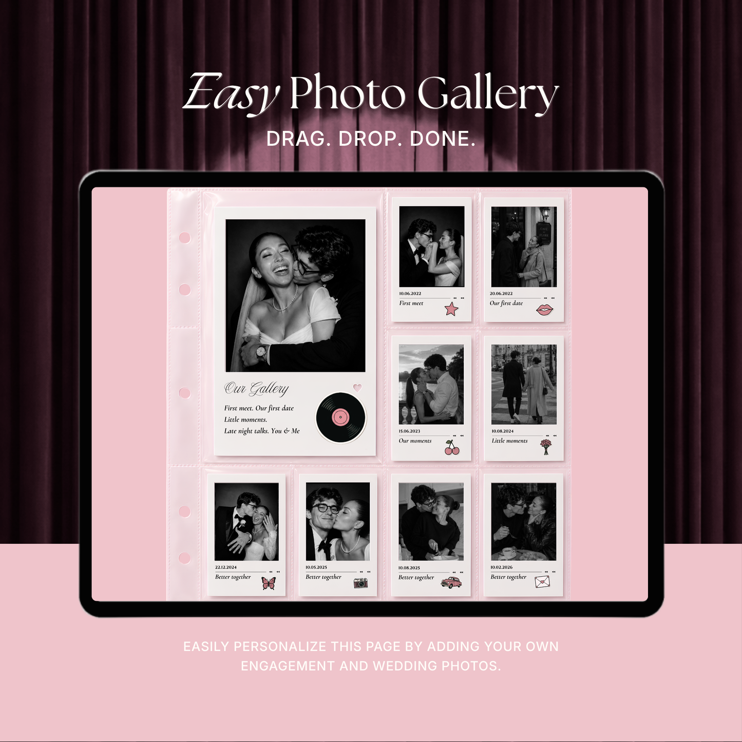 Blush Pink Photo Booth Wedding Website Template | Modern Wedding Invitation with RSVP, Music and Countdown Timer | Instant Download
