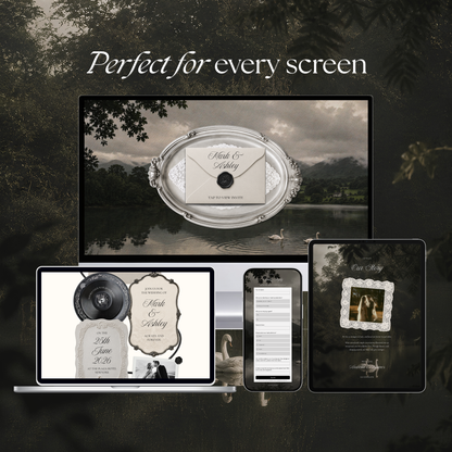 Old Money Wedding Website Template with RSVP, Music and Countdown Timer: Classic Lace Digital Invitation