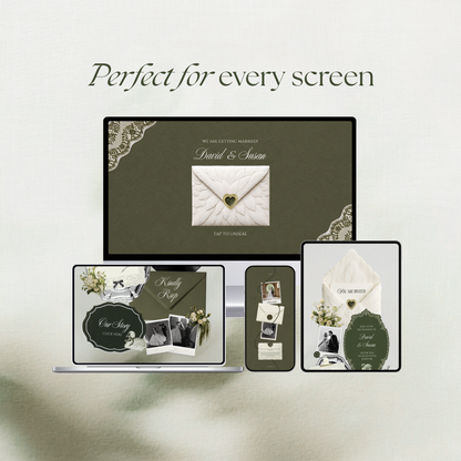 Olive Green Vintage Wedding Website Template with RSVP, Music and Countdown Timer: Canva Editable Template (Digital Download)