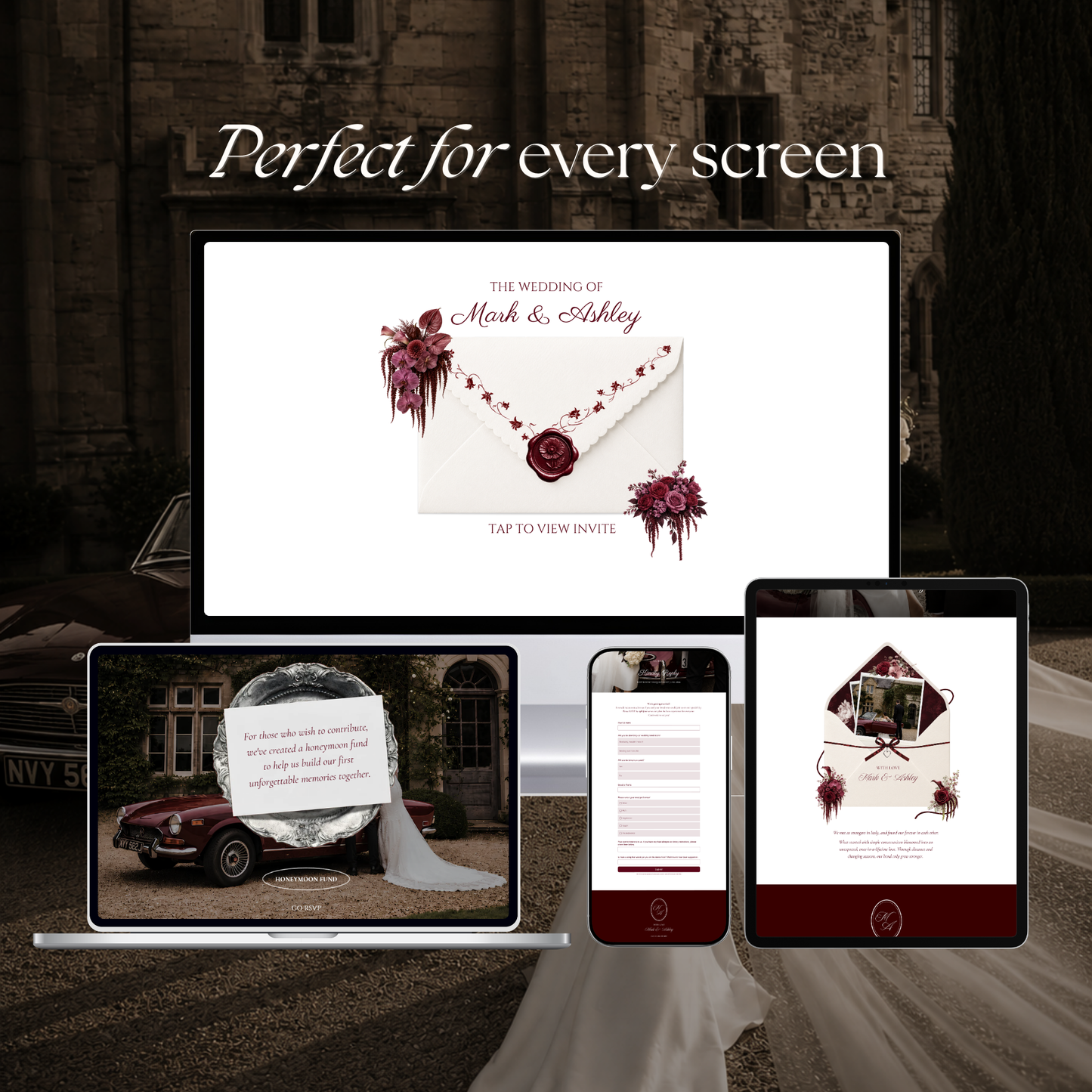 Burgundy & Ivory Vintage Floral Wedding Website Template | Editable Invitation with RSVP, Music and Countdown Timer (Digital Download)