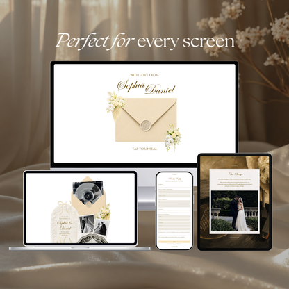 Champagne Beige Vintage Floral Wedding Website Template | Canva Digital Invitation with RSVP, Music and Countdown Timer (Digital Download)