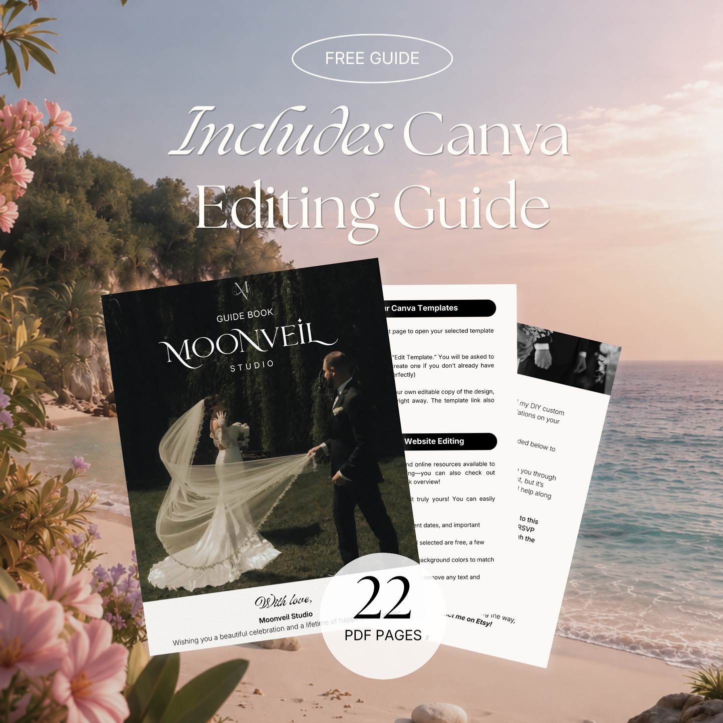 Blush Pink & Blue Wedding Website Template with RSVP, Music and Countdown | Floral Classic Envelope Digital Invitation (Instant Download)