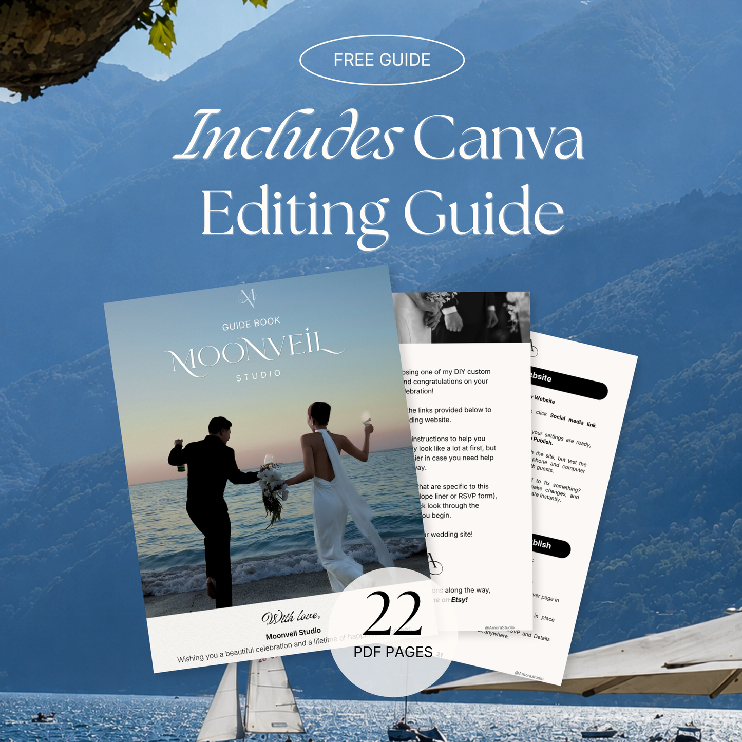 Navy & Dusty Blue Wedding Website Template with RSVP, Music and Countdown Timer: Digital Editable Canva Website (Digital Download)
