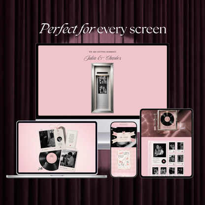 Blush Pink Photo Booth Wedding Website Template | Modern Wedding Invitation with RSVP, Music and Countdown Timer | Instant Download