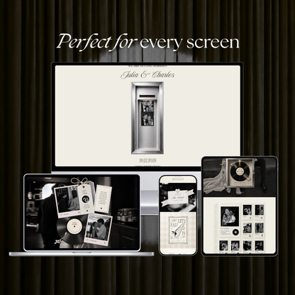 Ivory Photo Booth Wedding Website Template | Modern Wedding Invitation with RSVP, Music and Countdown Timer | Instant Download