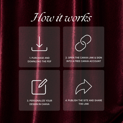 Old Money Wedding Website Template | Burgundy Digital Wedding Invitation with RSVP, Music and Coundown Timer | Instant Download