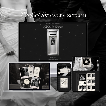 Black Photo Booth Wedding Website Template | Modern Wedding Invitation with RSVP, Music and Countdown Timer | Instant Download