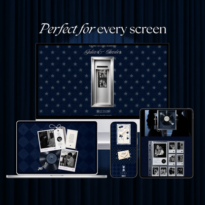 Navy Blue Photo Booth Wedding Website Template | Modern Wedding Invitation with RSVP, Music and Countdown Timer | Instant Download
