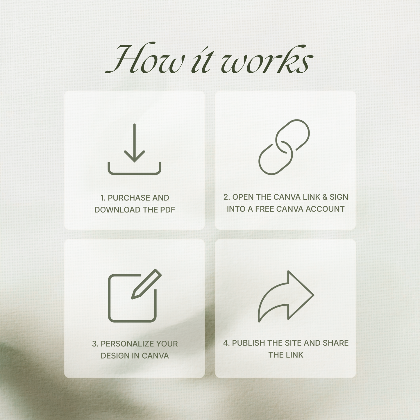 Olive Green Vintage Wedding Website Template with RSVP, Music and Countdown Timer: Canva Editable Template (Digital Download)