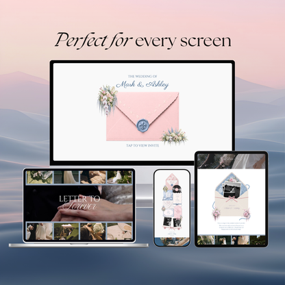 Blush Pink & Blue Floral Wedding Website Template with RSVP, Music and Countdown Timer: Digital Wedding Template (Digital Download)