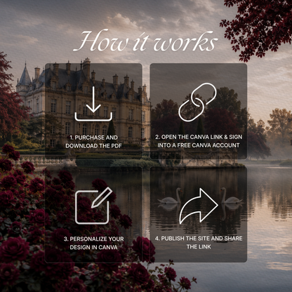 Old Money Burgundy Wedding Website Template with RSVP, Music and Countdown Timer: Digital Invitation (Digital Download)