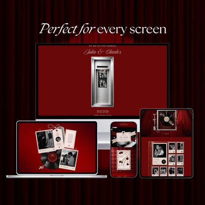 Burgundy Photo Booth Wedding Website Template | Modern Wedding Invitation with RSVP, Music and Countdown Timer | Instant Download