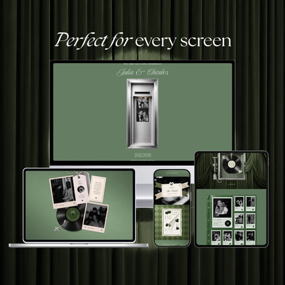 Sage Green Photo Booth Wedding Website Template | Modern Wedding Invitation with RSVP, Music and Countdown Timer | Instant Download