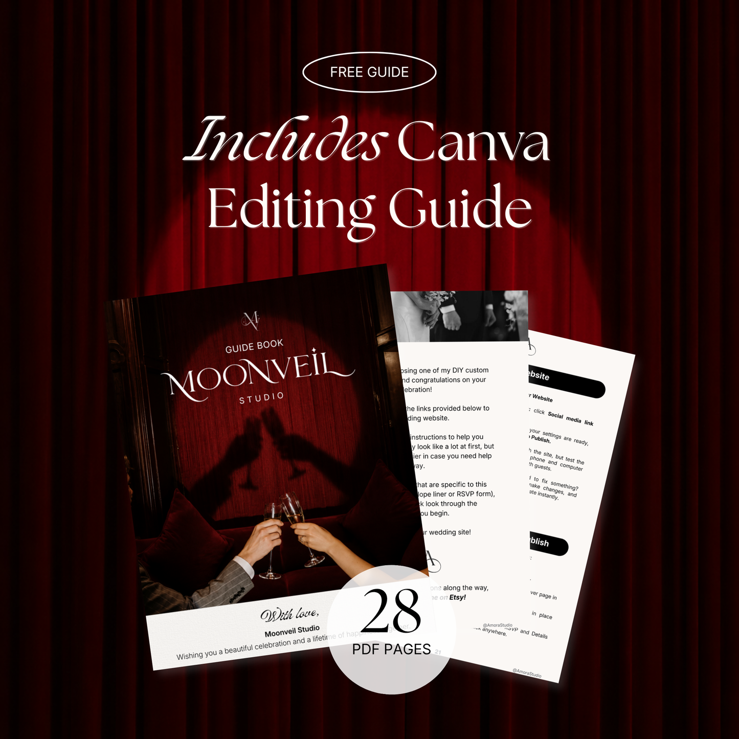 Burgundy Photo Booth Wedding Website Template | Modern Wedding Invitation with RSVP, Music and Countdown Timer | Instant Download