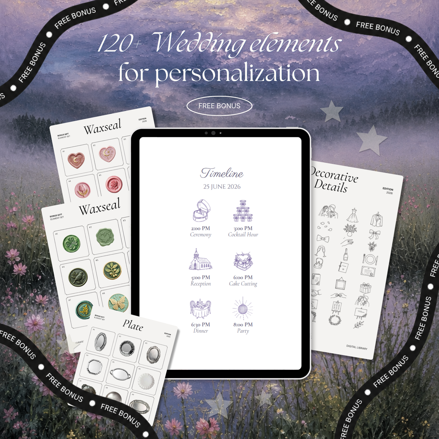 Pink Lilac Pastel Floral Wedding Website Template Canva | Wedding Invitation with RSVP, Music and Countdown Timer | Instant Download