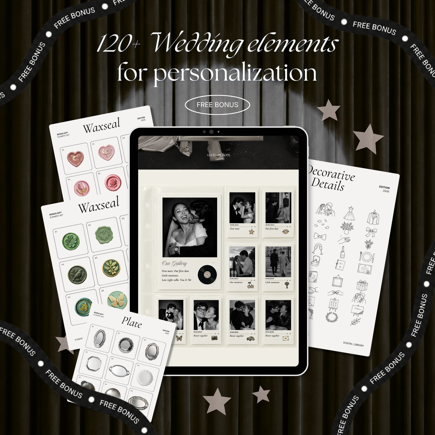 Ivory Photo Booth Wedding Website Template | Modern Wedding Invitation with RSVP, Music and Countdown Timer | Instant Download