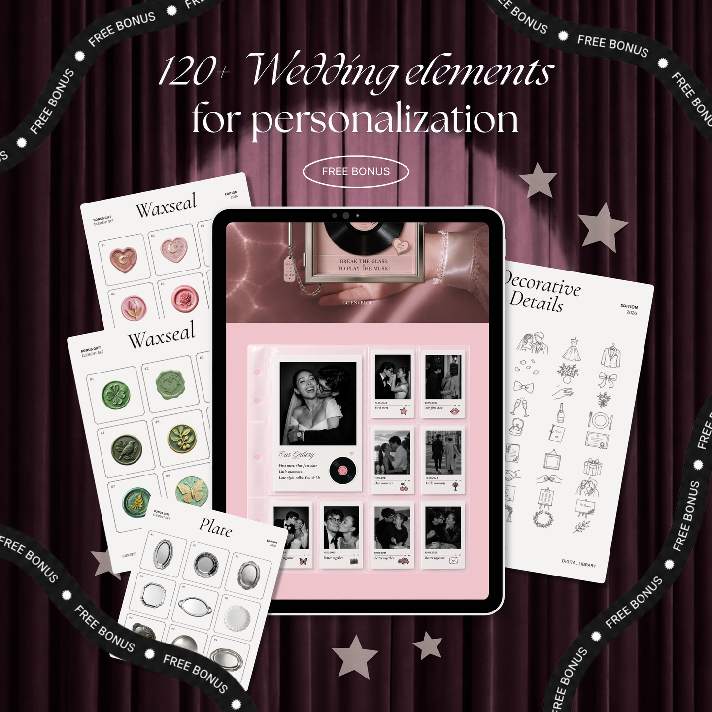 Blush Pink Photo Booth Wedding Website Template | Modern Wedding Invitation with RSVP, Music and Countdown Timer | Instant Download