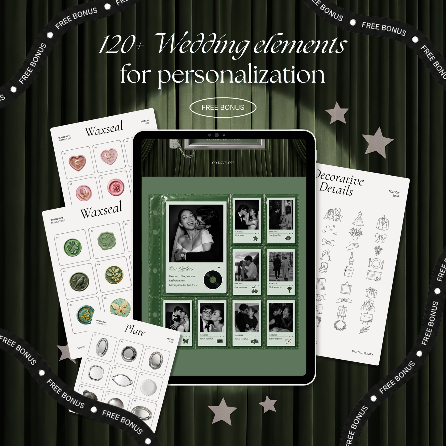 Sage Green Photo Booth Wedding Website Template | Modern Wedding Invitation with RSVP, Music and Countdown Timer | Instant Download